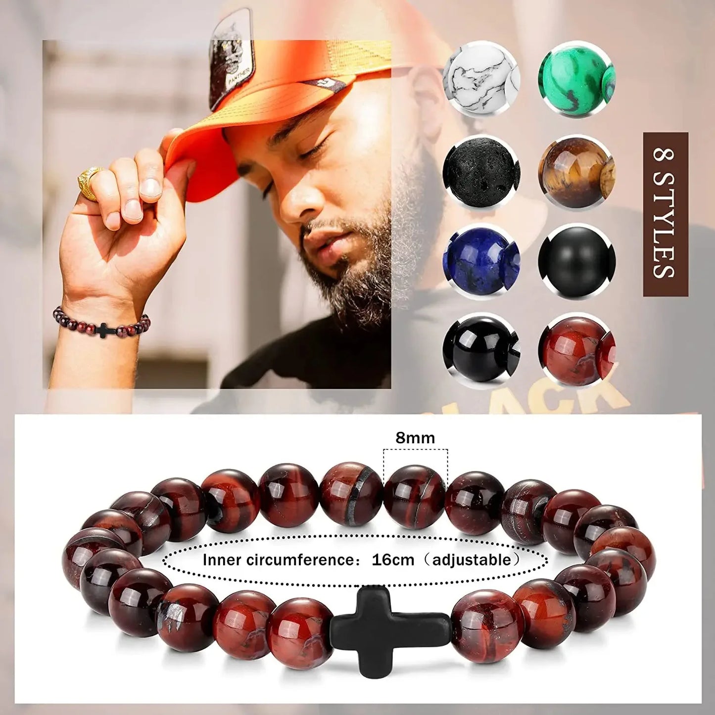 Prayer Men Natural Stone Wood Beads